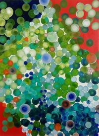 2020 Bubbles mit roten und blauen Ecken Acryl 70x80